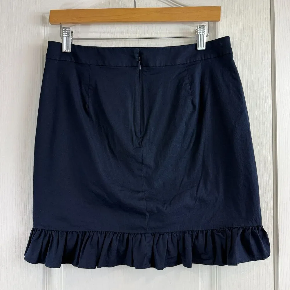 J.Crew Womens Size 4 Navy Blue Ruffle Hem Mini Skirt Cotton Stretch J0907